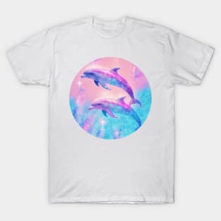 Pink and Blue Glitter Dolphins T-Shirt
